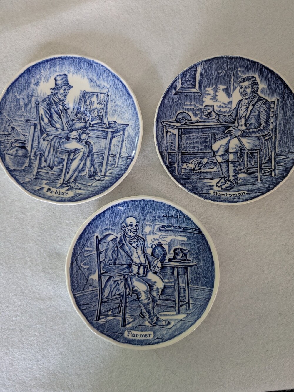 Vintage Set of 3 Enoch Wedgwood Tunstall Ltd Blue And White Mini Plates